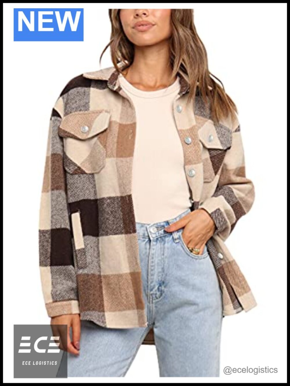 Oversized Plaid Shacket Faux Wool Button Down Flannel Shirt Jacket